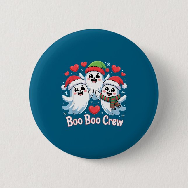 Boo-boo Crew Christmas Ghost Santa Hat Halloween H Button (Front)