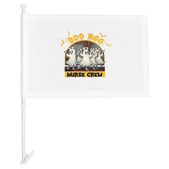 BOO BOO CREW CLASSIC NURSE HALLOWEEN T-SHIRT Overs Car Flag (Front)