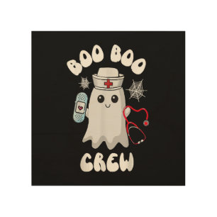 Boo Boo Crew Cute Nurse Ghost Funny Halloween Wood Wall Art