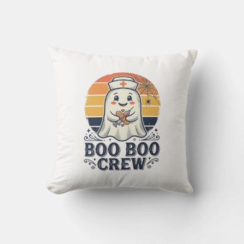 Boo Boo Crew Cute Nurse Ghost Halloween Shirt Desi Throw Pillow
