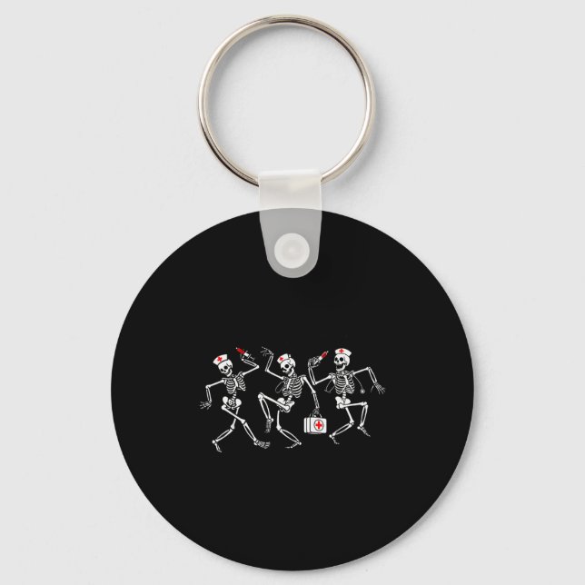 Boo Boo Crew Funny Dancing Skeleton Nurse Squad Ha Keychain (Front)