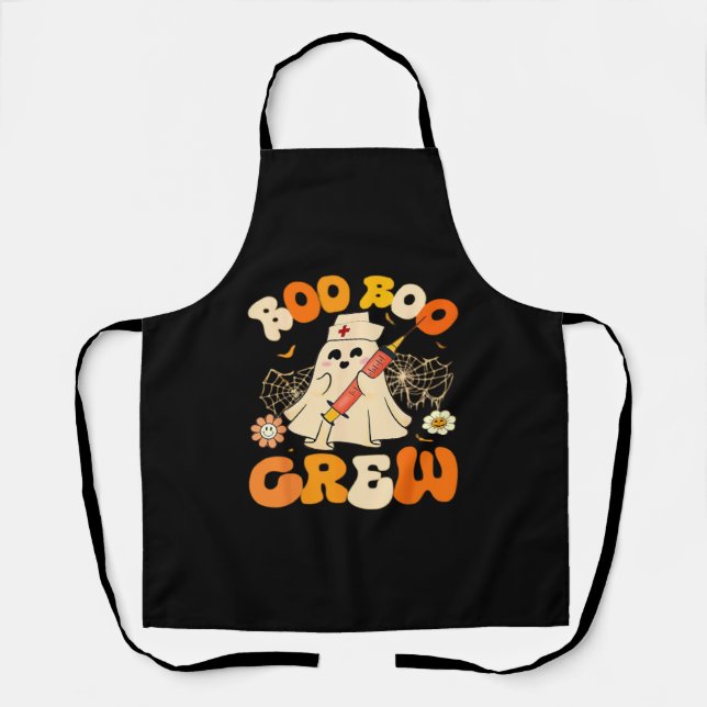 Boo Boo Crew Funny Ghost For Nurse, Retro Hallowee Apron (Front)