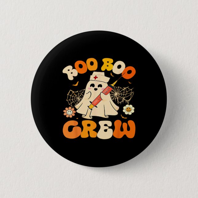 Boo Boo Crew Funny Ghost For Nurse, Retro Hallowee Button (Front)