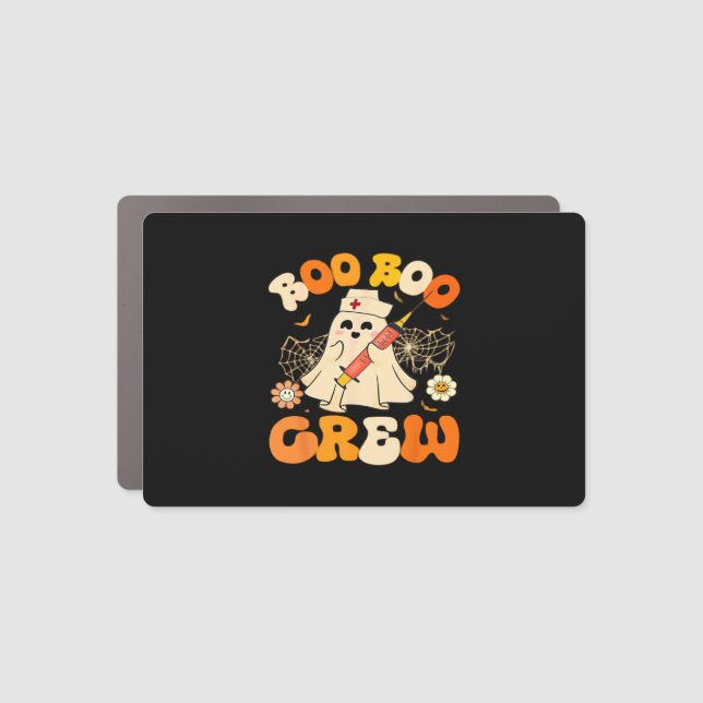 Boo Boo Crew Funny Ghost For Nurse, Retro Hallowee Car Magnet (Front)