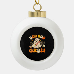 Boo Boo Crew Funny Ghost For Nurse, Retro Hallowee Ceramic Ball Christmas Ornament