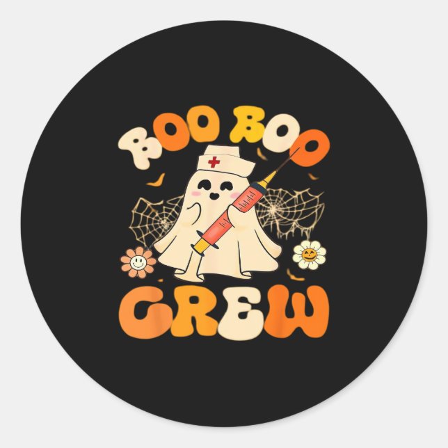 Boo Boo Crew Funny Ghost For Nurse, Retro Hallowee Classic Round Sticker (Front)