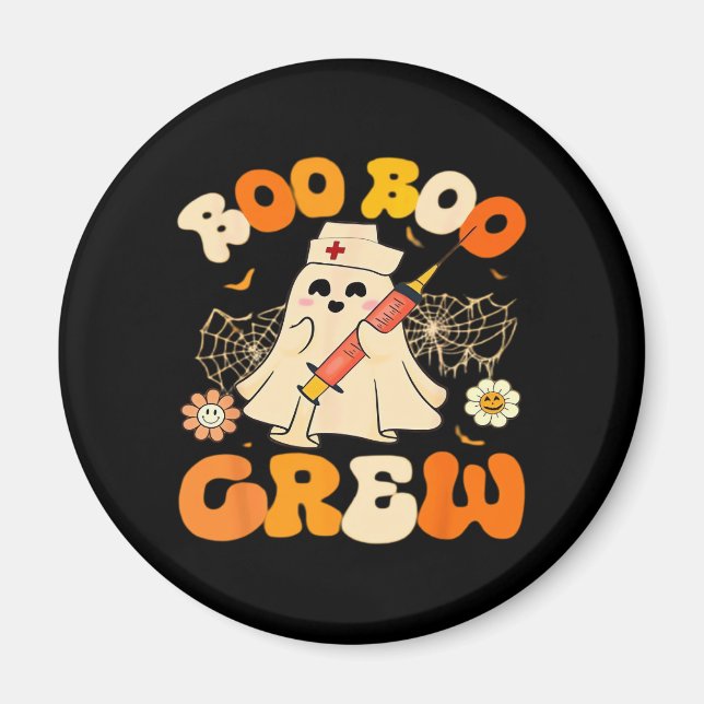 Boo Boo Crew Funny Ghost For Nurse, Retro Hallowee Magnet (Front)