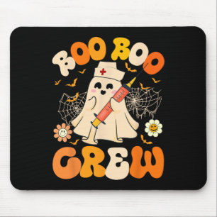 Boo Boo Crew Funny Ghost Nurse Retro Halloween Nur Mouse Pad