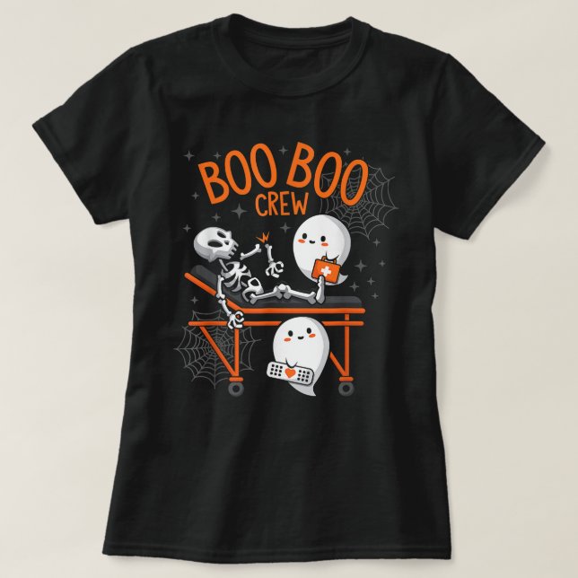 Boo Boo Crew Ghost Doctor Paramedic EMT Nurse Hall T-Shirt (Design Front)