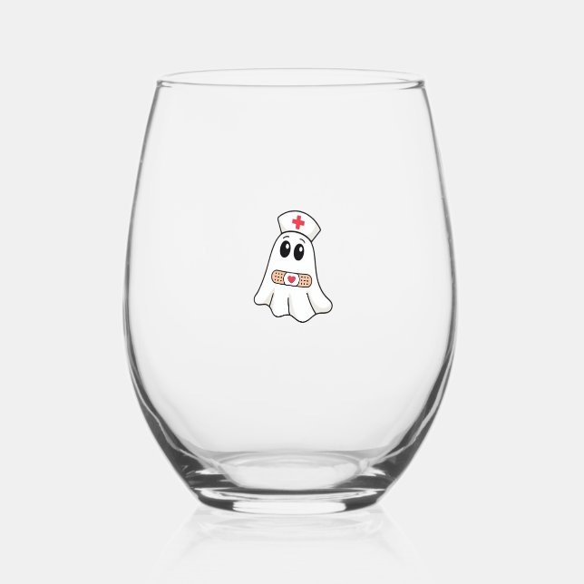 BOO BOO CREW Ghost Nurse Funny Halloween Essential Stemless Wine Glass (Front)
