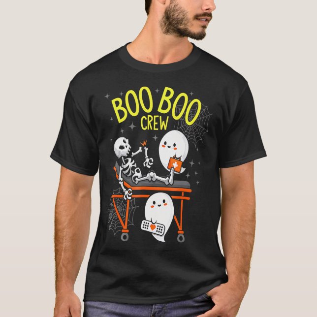 Boo Boo Crew Ghost Skeleton Funny Nurse Halloween T-Shirt (Front)
