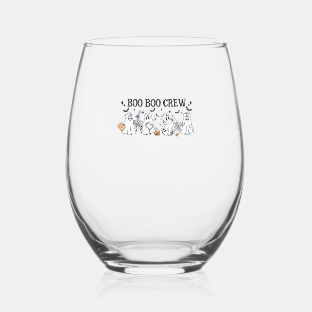 boo Boo Crew Halloween Classic T-Shirt Stemless Wine Glass (Front)