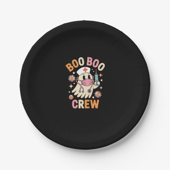 Boo Boo Crew Halloween Ghost Nurse Essential T-Shi Paper Plates (Front)