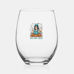 Boo Boo Crew Halloween Nurse with Syringes and Pum Stemless Wine Glass