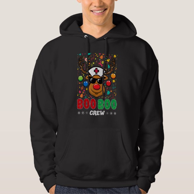 Boo Boo Crew Nurse  Christmas Reindeer Nurses Rn Hoodie (Front)