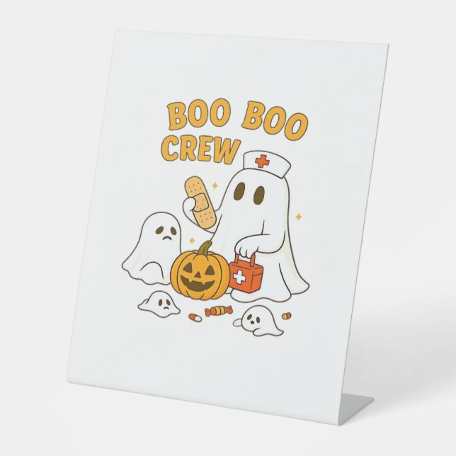 Boo Boo Crew Nurse Funny Halloween Ghost Nurse Gir Pedestal Sign (Front)