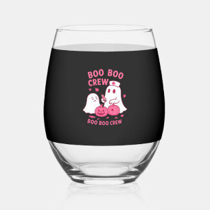 Boo Boo Crew Nurse Funny Halloween Ghost Nurse Gir Stemless Wine Glass