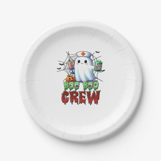 Boo Boo Crew Nurse Halloween Ghost Funny Classic T Paper Plates (Front)