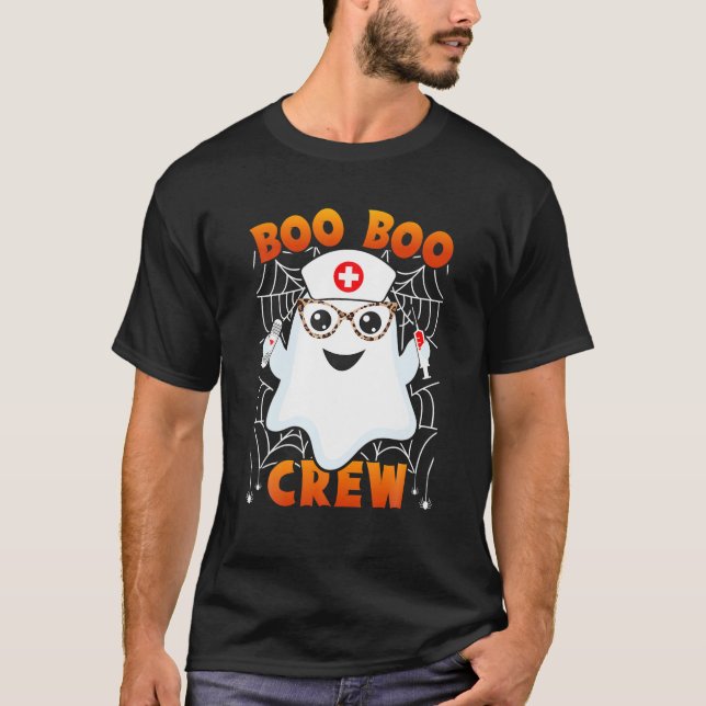Boo Boo Crew Nurse Leopard Glasses Lazy Halloween T-Shirt (Front)