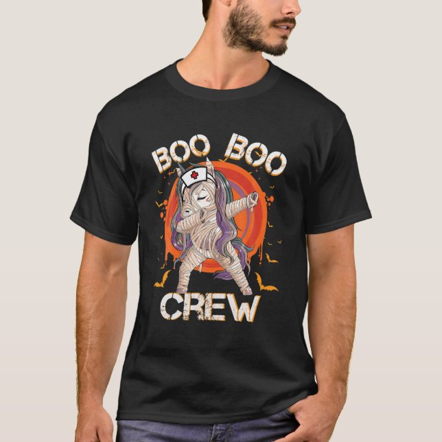 Boo Boo Crew Nurse Mummy Unicorn Halloween Custome T-Shirt (Front)
