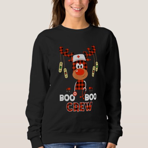 Boo Boo Crew Nurse Reindeer Buffalo Plaid Christma Sweatshirt