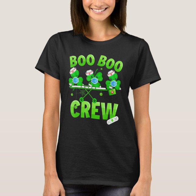 Boo Boo Crew Nurse St Patrick S Day Shamrock Face  T-Shirt (Front)