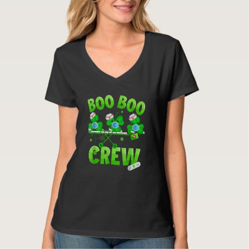 Boo Boo Crew Nurse St Patrick S Day Shamrock Face  T_Shirt