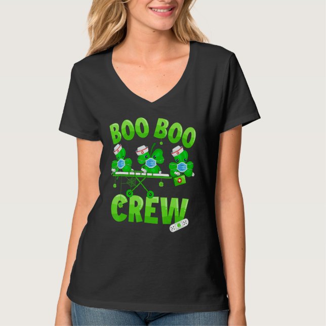 Boo Boo Crew Nurse St Patrick S Day Shamrock Face  T-Shirt (Front)