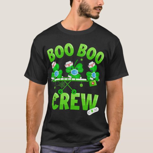 Boo Boo Crew Nurse St Patrick_s Day Shamrock Face  T_Shirt