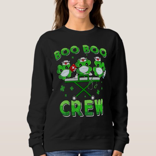 Boo Boo Crew Nurse St Patricks Day Shamrock Face  Sweatshirt