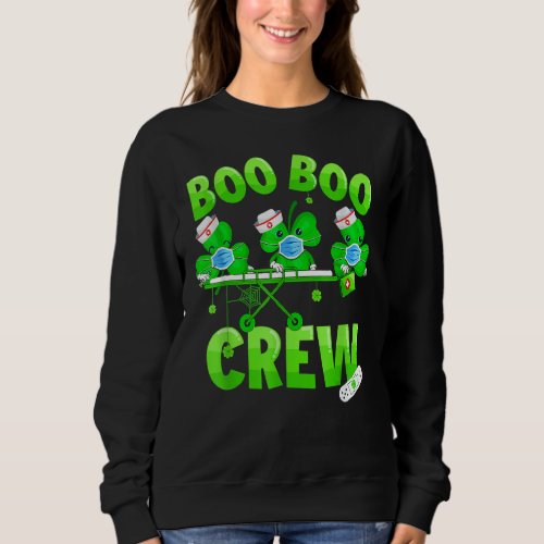 Boo Boo Crew Nurse St Patricks Day Shamrock Face  Sweatshirt