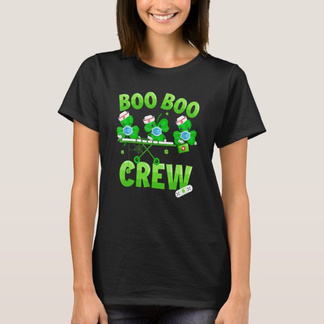 Boo Boo Crew Nurse St Patrick's Day Shamrock Face  T-Shirt (Front)