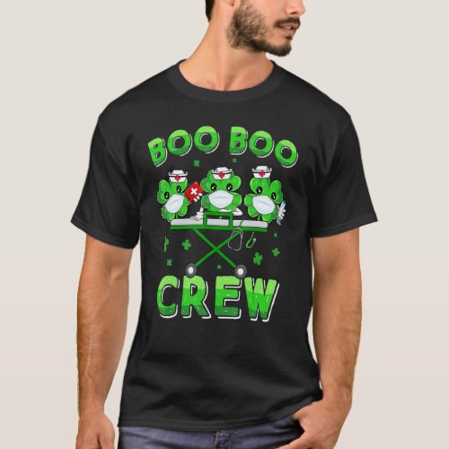 Boo Boo Crew Nurse St Patricks Day Shamrock Face  T_Shirt