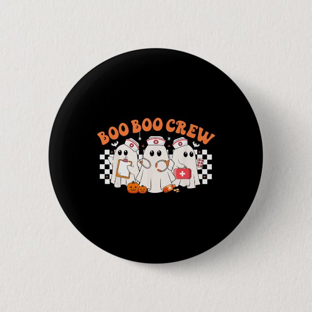 Boo Boo Crew Nurse Women Retro Halloween Ghost Nur Button (Front)