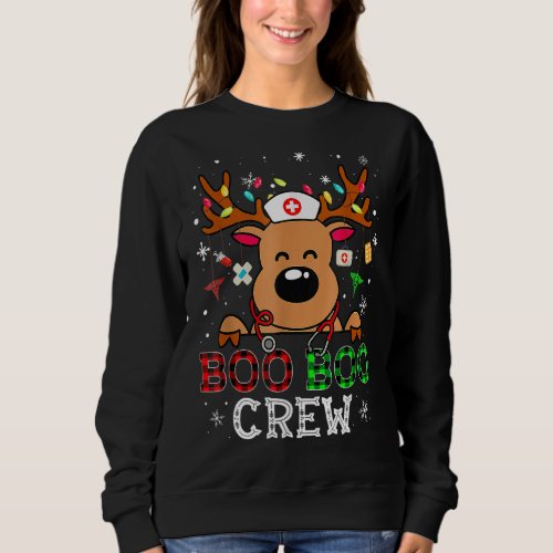 Boo Boo Crew Reindeer Nurse Buffalo Plaid Nurse Ch Sweatshirt