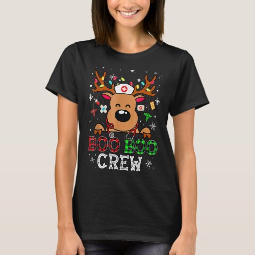 Boo Boo Crew Reindeer Nurse Buffalo Plaid Nurse Ch T_Shirt