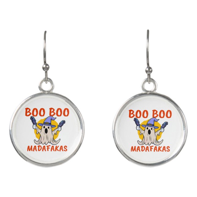 Boo Boo Madafakas Funny Halloween Ghost Earrings (Front)