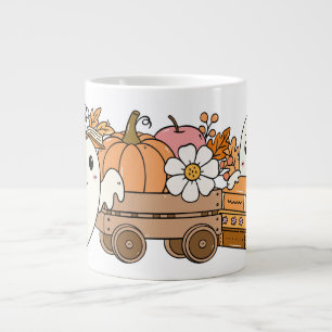Boo & Books Adorable Ghost Reading Fall Design Giant Coffee Mug