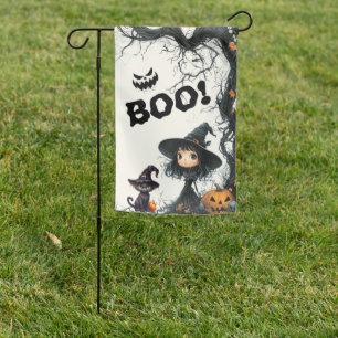 BOO! Brigade – A Whimsical Halloween Gathering Garden Flag
