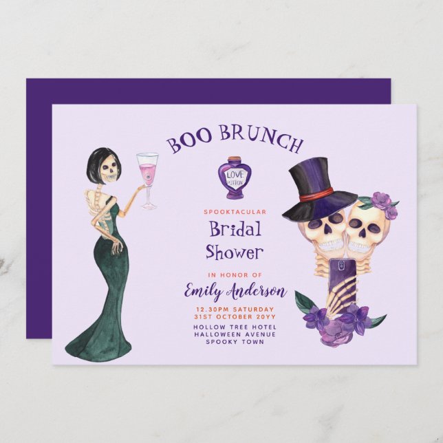 BOO BRUNCH Bridal Shower Purple Orange Halloween  Invitation (Front/Back)