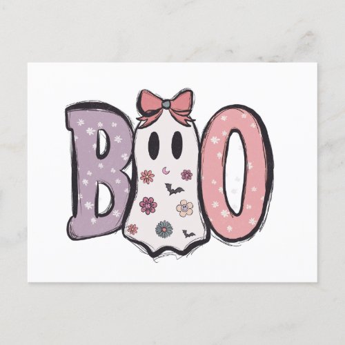 BOO Bubble letters Ghost  Pretty Pastel Halloween Holiday Postcard