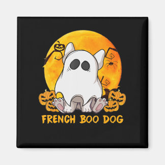Boo Bulldog with Pumpkin Spider and Moon Magnet