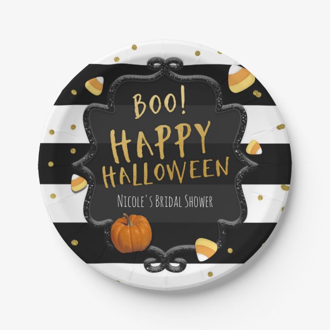 Boo! Candy Corn Costume Halloween Party Paper Plates (Front)
