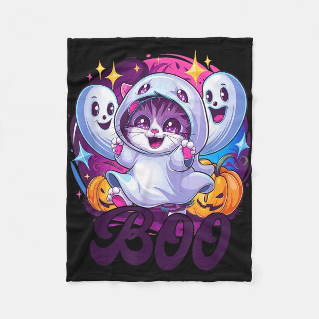 Boo cat ghost  fleece blanket (Front)