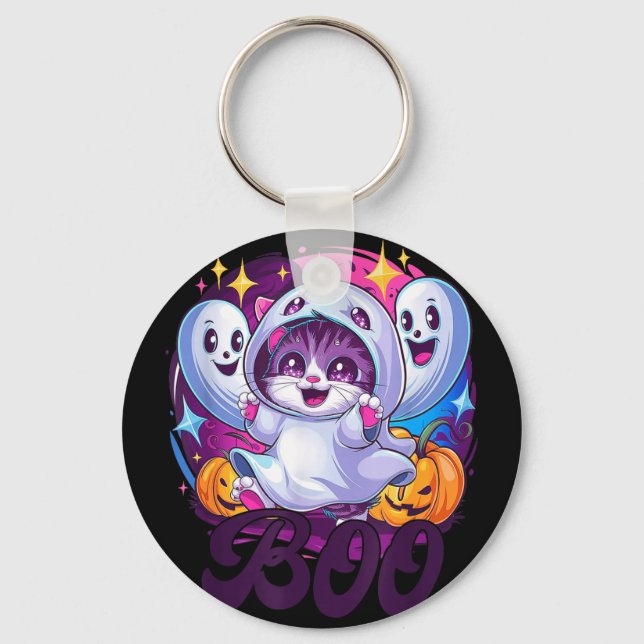 Boo cat ghost  keychain (Front)