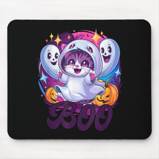 Boo cat ghost  mouse pad (Front)