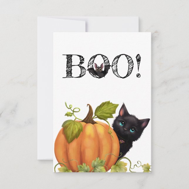 Boo Cat Halloween Flat Card (Front)