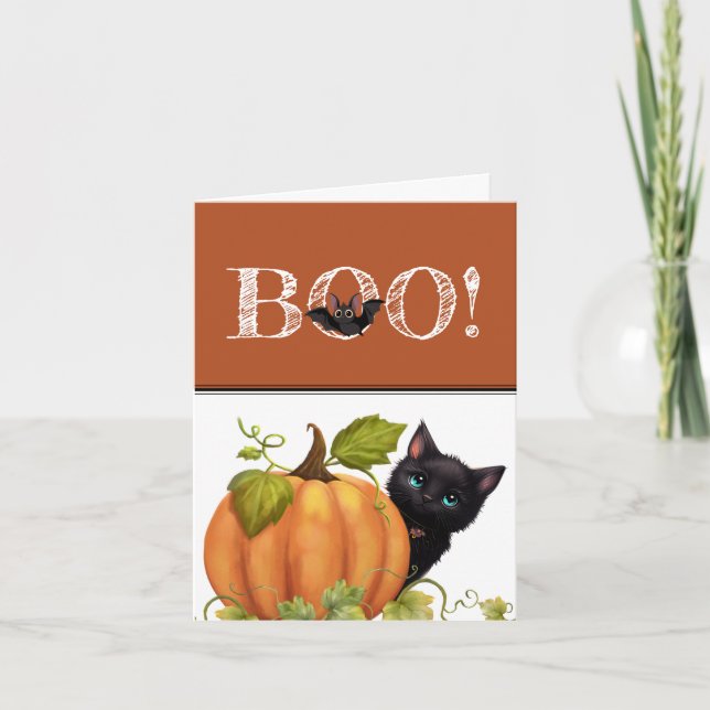 Boo Cat Halloween Folded Thank You Card (Front)