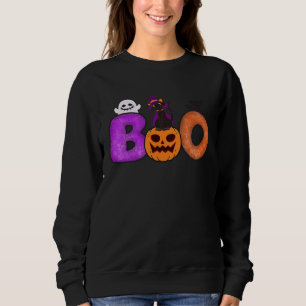 Boo Cat Pumpkin Halloween Ghost Costume Leopard Sweatshirt