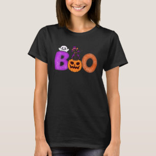 Boo Cat Pumpkin Halloween Ghost Costume Leopard T-Shirt
